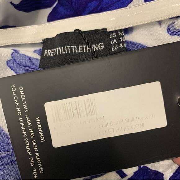 NWT PrettyLittleThing Plus Blue Porcelain Print Bardot Shift Dress Size UK16/USM - Picture 6 of 7